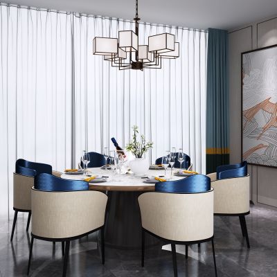 新中式圆形餐桌椅吊灯