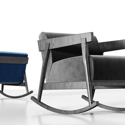 现代实木绒布休闲摇椅
