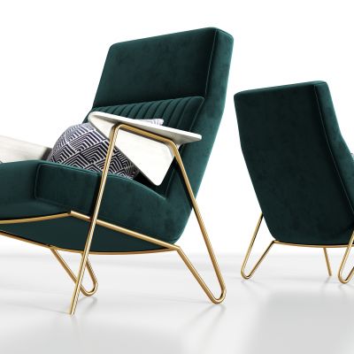 现代轻奢金属绒布单椅组合