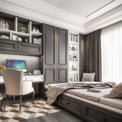 现代榻榻米卧室 书房 卧室 衣柜