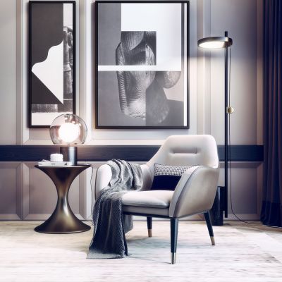 现代休闲沙发椅落地灯组合