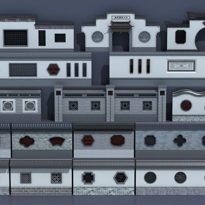 中式古建围墙 景观墙 背景墙