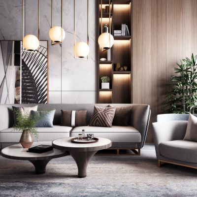 新中式现代沙发茶几组合