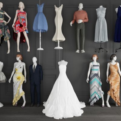 现代服装模特女装模特婚纱模特组合 人物 服装衣架 服装