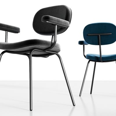 现代金属轻奢绒布单椅组合