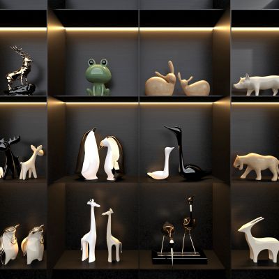 现代饰品摆件,猪，企鹅鹿工艺品摆件组合,