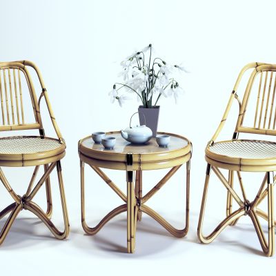 新中式竹编休闲茶桌椅