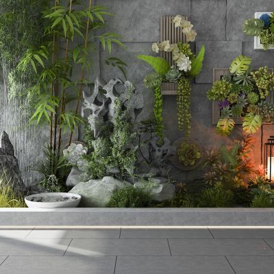 现代假山 绿植 竹子 园艺小品
