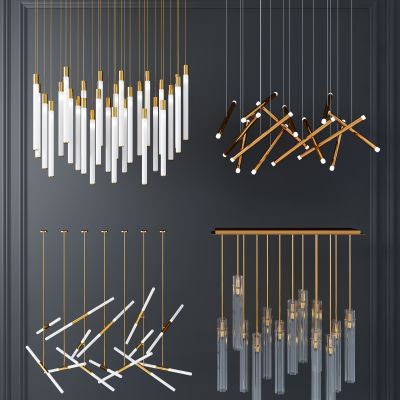 现代线性管状吊灯组合