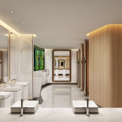 现代卫生间 洗手盆 小便器 镜子马桶 岭南花窗