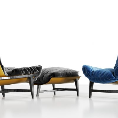 现代轻奢绒布皮革单椅组合