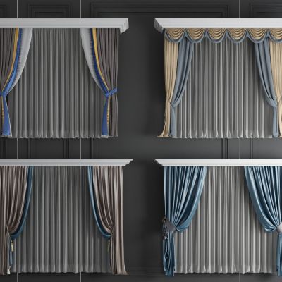 简欧布艺窗帘窗纱组合