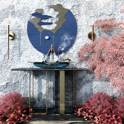 新中式玄关 端景柜 边柜 植物 花 败将 壁灯 墙饰 树