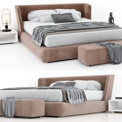 意大利 Minotti 现代双人床，床头柜,床具组合