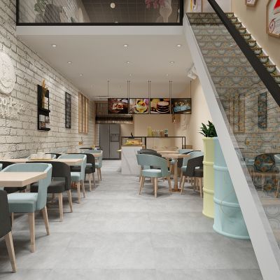 北欧ins奶茶店 网红甜品店 工业风奶茶店 北欧楼梯 收银台