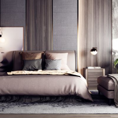 现代轻奢双人床床头柜组合