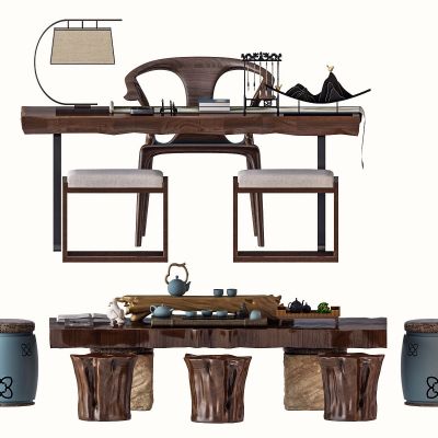 中式书桌茶桌椅组合
