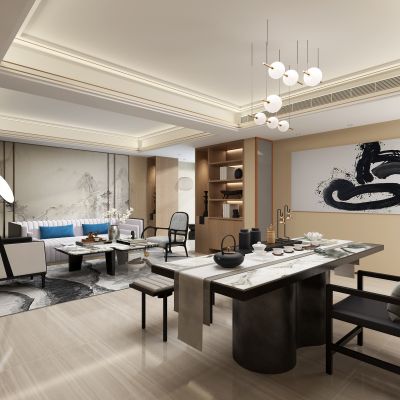  新中式客厅书房 