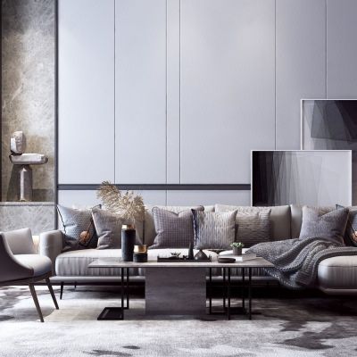 现代多人沙发茶几组合