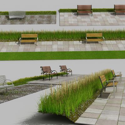 户外座椅 公园椅子 公共座椅 长椅 草地小路