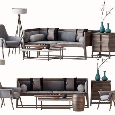 新中式沙发茶几组合