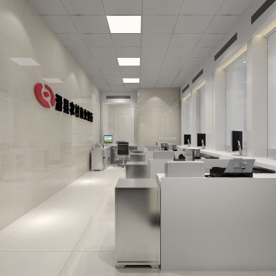 银行柜台操作区 保险柜 自动取款机  取号机 填单台