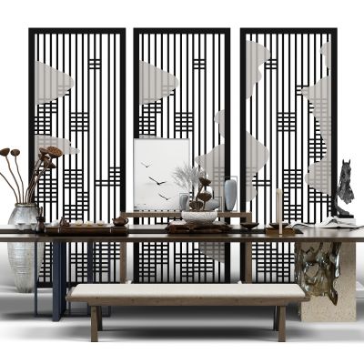 新中式泡茶桌椅组合 隔断屏风