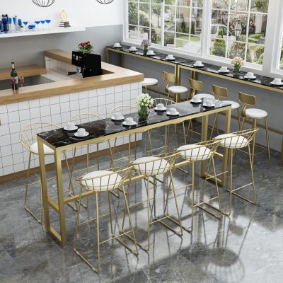 现代奶茶店高脚吧台桌椅组合