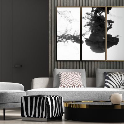 现代轻奢休闲绒布多人沙发茶几饰品组合