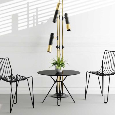 现代休闲椅圆几落地灯组合