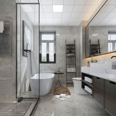 现代卫生间浴室 挂画 镜子 浴缸 马桶 浴缸 淋浴间