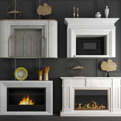 简欧大理石装饰柜电视壁炉组合