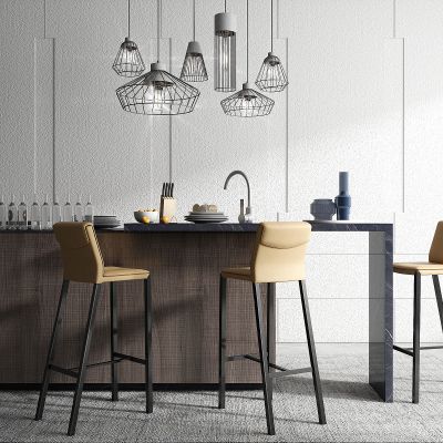 现代吧台椅 吊灯 酒水 饰品组合