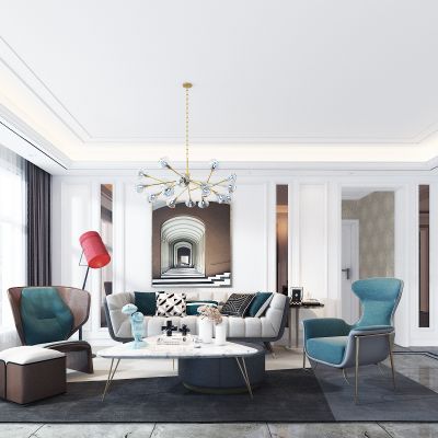 简欧客厅 沙发 茶几 椅子