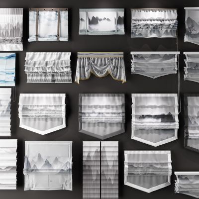 新中式禅意水墨窗帘 卷帘 拉帘 罗马帘