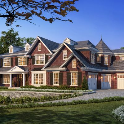 欧式别墅花丛草丛树景观配景