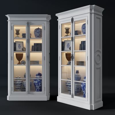 欧式法式书柜装饰柜储藏柜青花瓷瓶将军罐