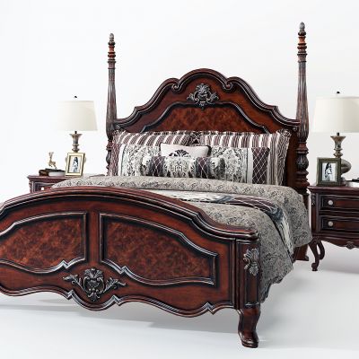 美式双人床床头柜组合