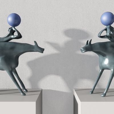 新中式陶艺青牛雕塑摆件