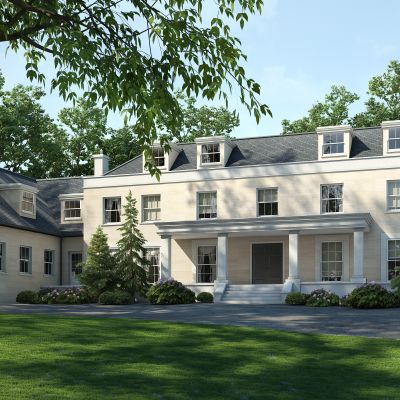 欧式别墅花草花池植物树配景花丛