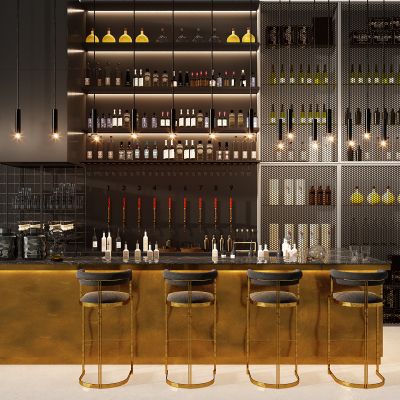 工业风酒吧吧台水吧台吧椅酒柜酒瓶