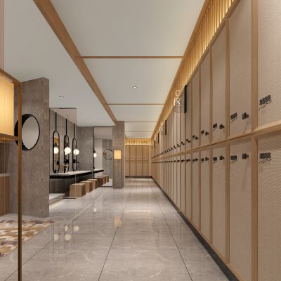 现代汗蒸洗浴中心更衣区衣柜