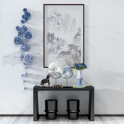 新中式玄关柜摆台和氏璧摆台玉璧花型花瓣挂饰