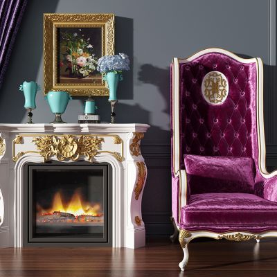 欧式法式雕花壁炉画框高靠背沙发