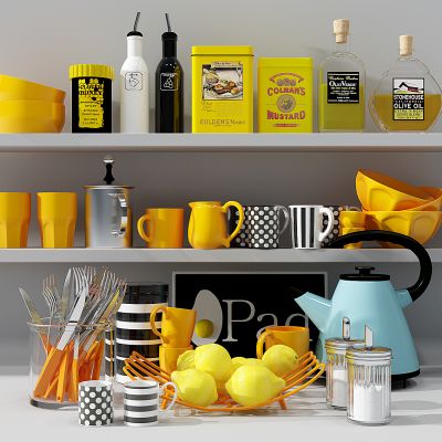 现代厨房摆件饰品果篮水杯调料瓶子刀叉水壶