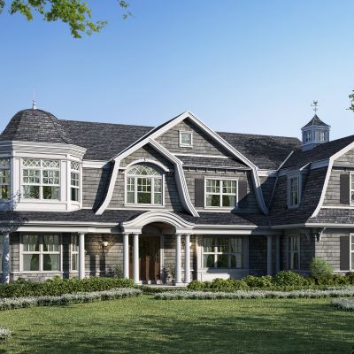 欧式城堡别墅树植物灌木配景