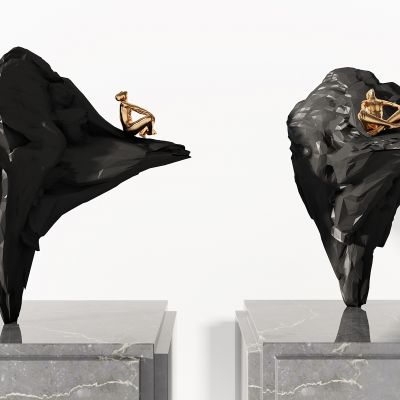 新中式假山人物雕塑摆件饰品