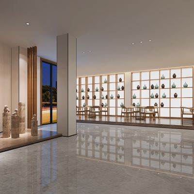 新中式茶室会客区古董玉器茶具专卖店