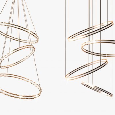 现代轻奢金属圆圈别墅大厅吊灯