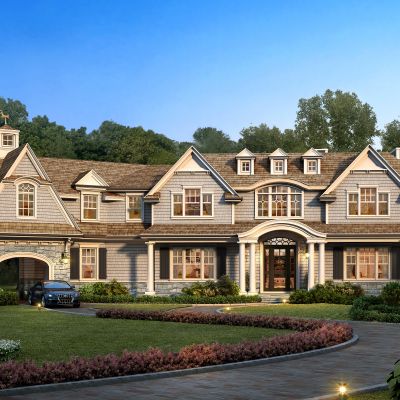 美式乡村别墅灌木树植物墙景观配景